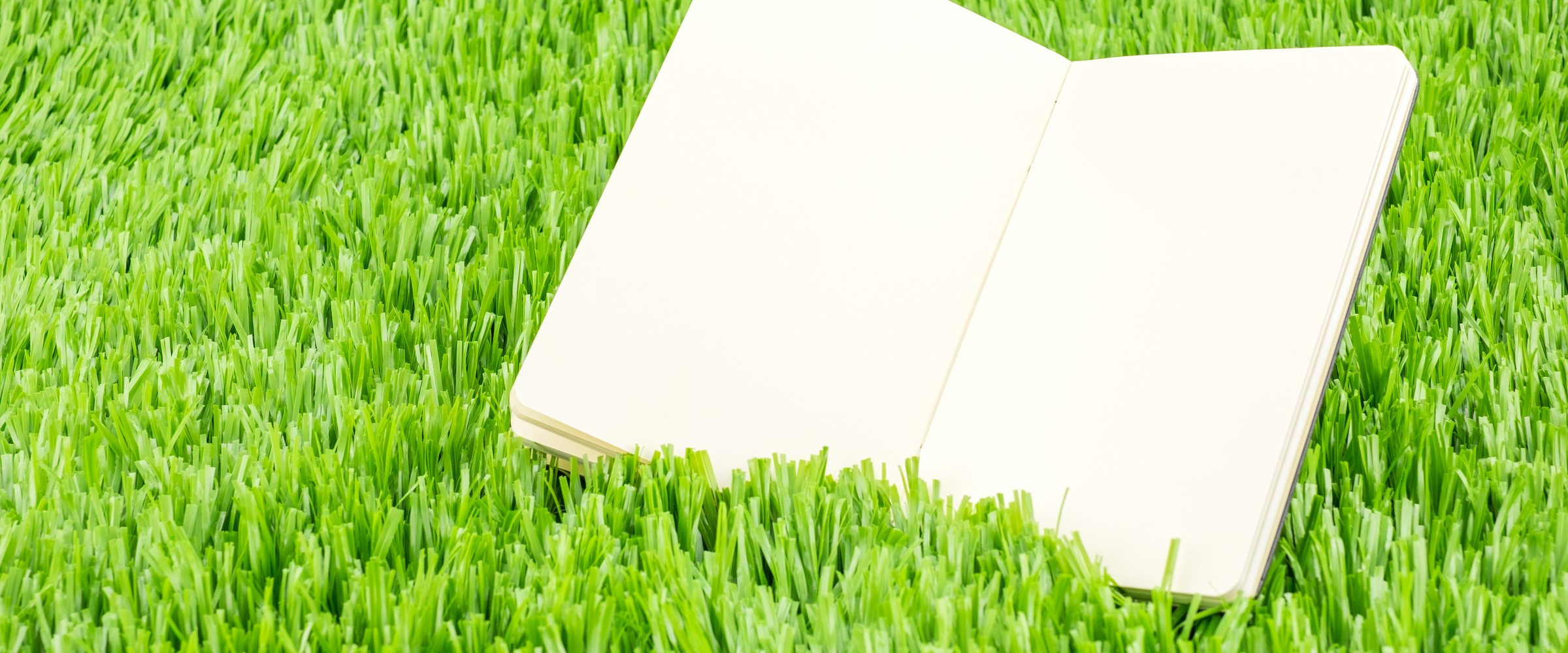 Open notebook on green grass, Business and Education concept tem