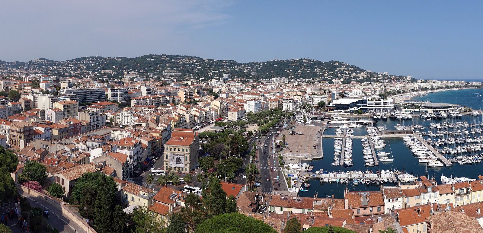 A panorama of Cannes as seen from Suquet Tower in Le Suquet, the old town of Cannes