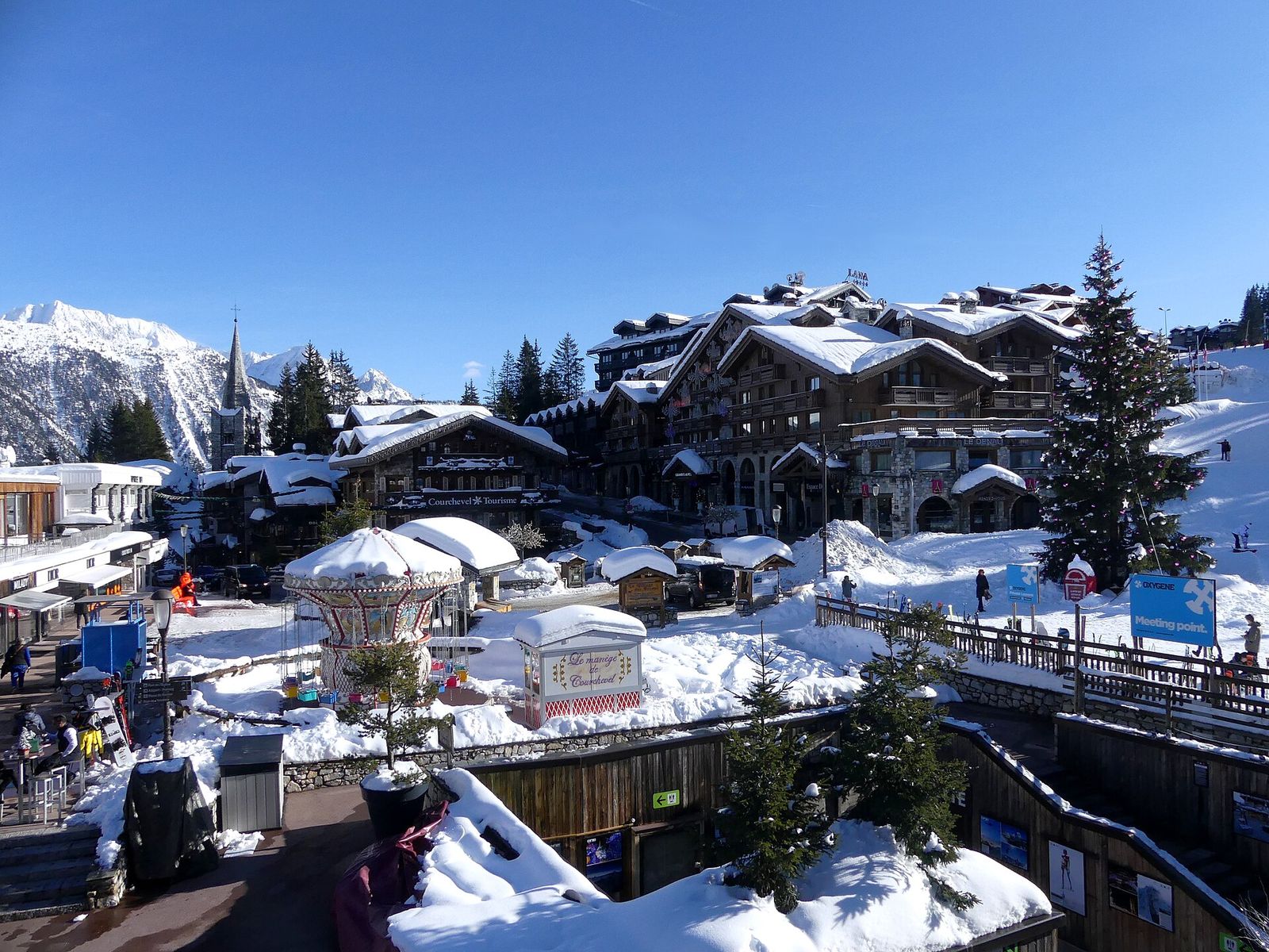 Sight, in December, of Courchevel 1850 ski resort village, in Savoie, France