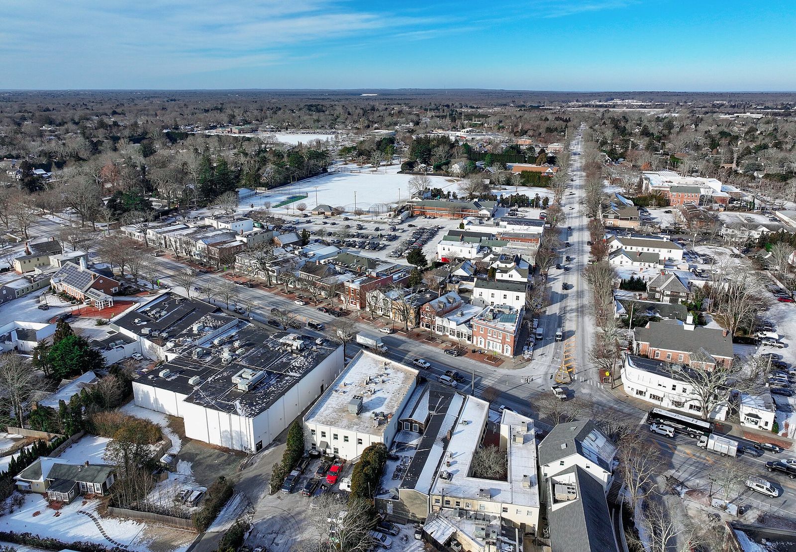 Aerial view of the village of East Hampton, New York, The Hamptons