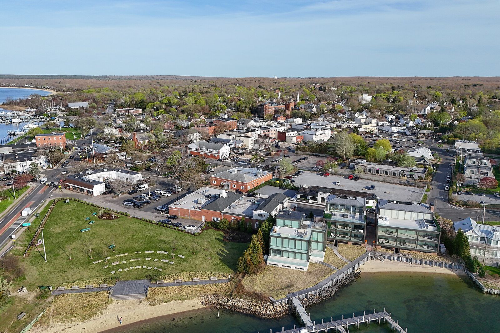Aerial view of the village of Sag Harbor, New York, The Hamptons