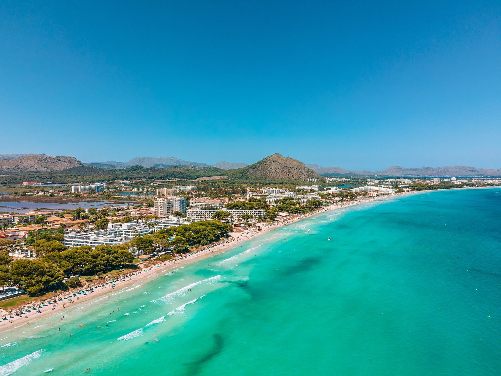 Aerial view of the Platja de Muro beach in Mallorca, near Alcudia