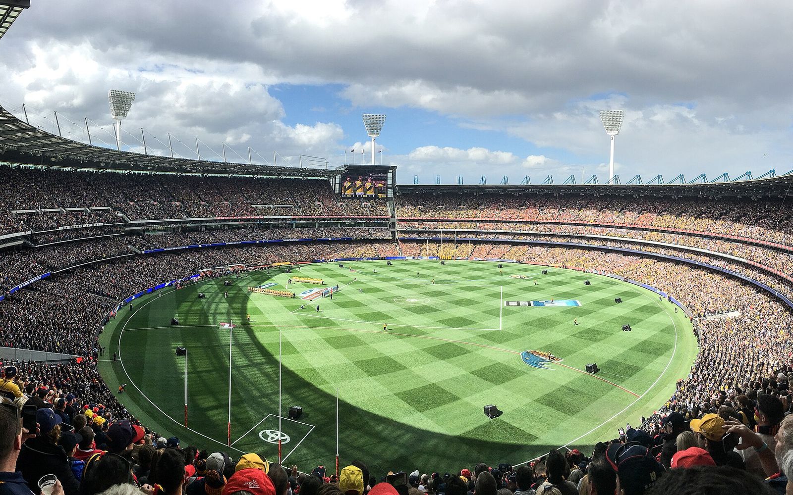 Panorama of the Melbourne Cricket Ground during the national anthem prior to the AFL Grand Final on 30 September 2017 in