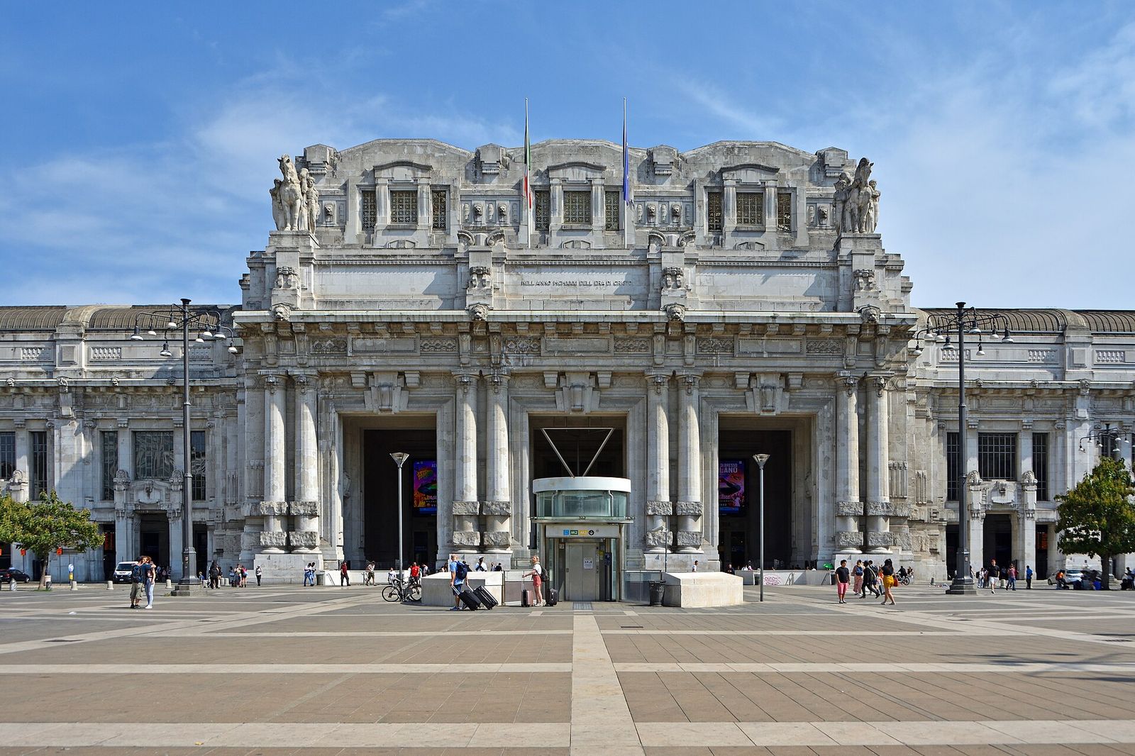 The facade of Central station, Milan, Italy