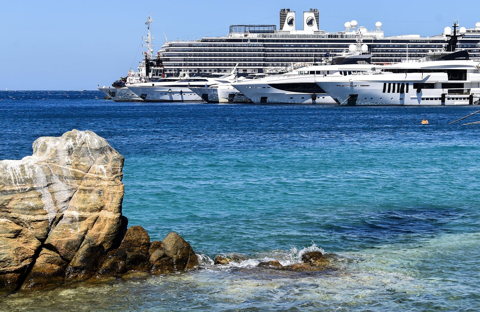 Ships on the coast of Mykonos, Mykonos, Greece, 2024