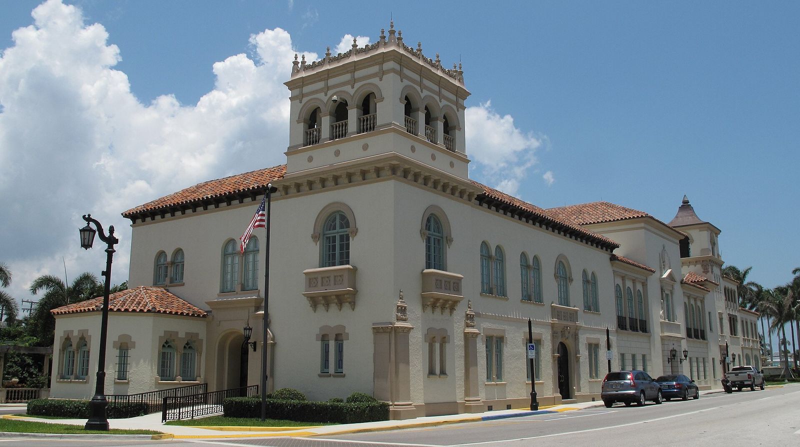 Palm Beach Town Hall, looking N.W., from County Road, Palm Beach, Florida, USA