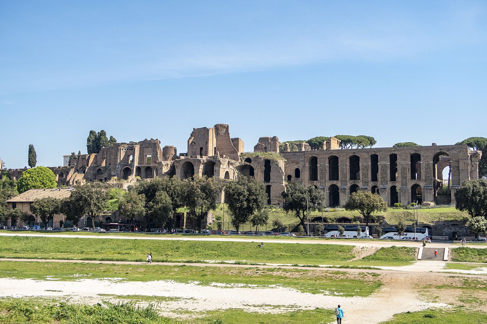 View of the Palatine Hill from across the Circus Maximus, taken in April 2019, Rome