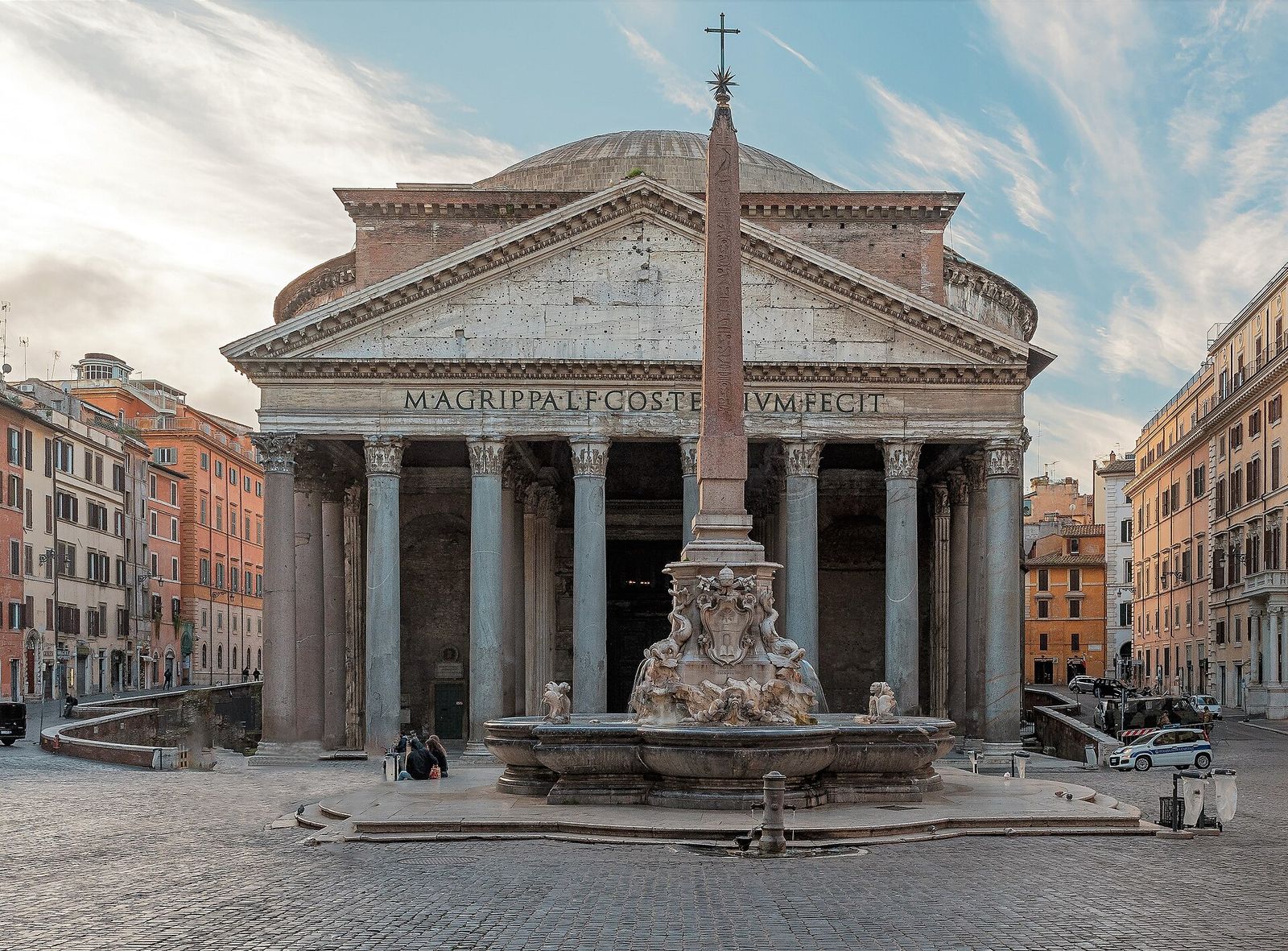 Pantheon in Rome (Italy) - Front view with the Piazza della Rotonda and the Fontana della Rotonda in front of it