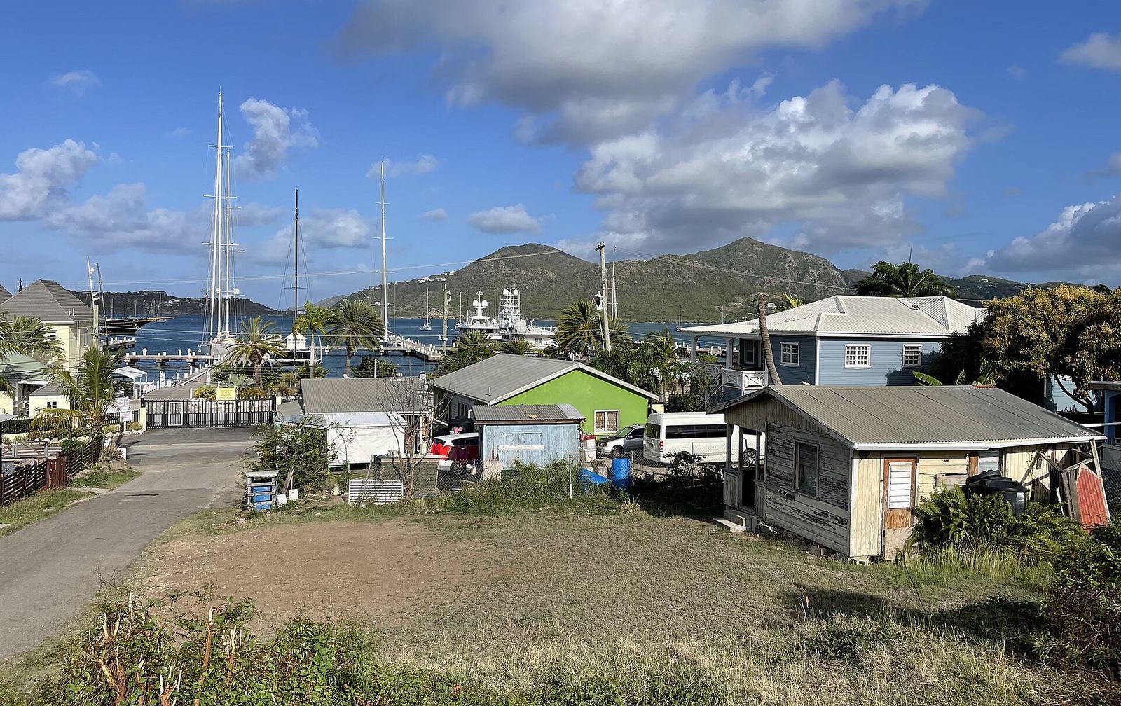 A street view in English Harbour (in Antigua & Barbuda), looking down toward Falmouth Harbour, Antigua Charter Yacht Show