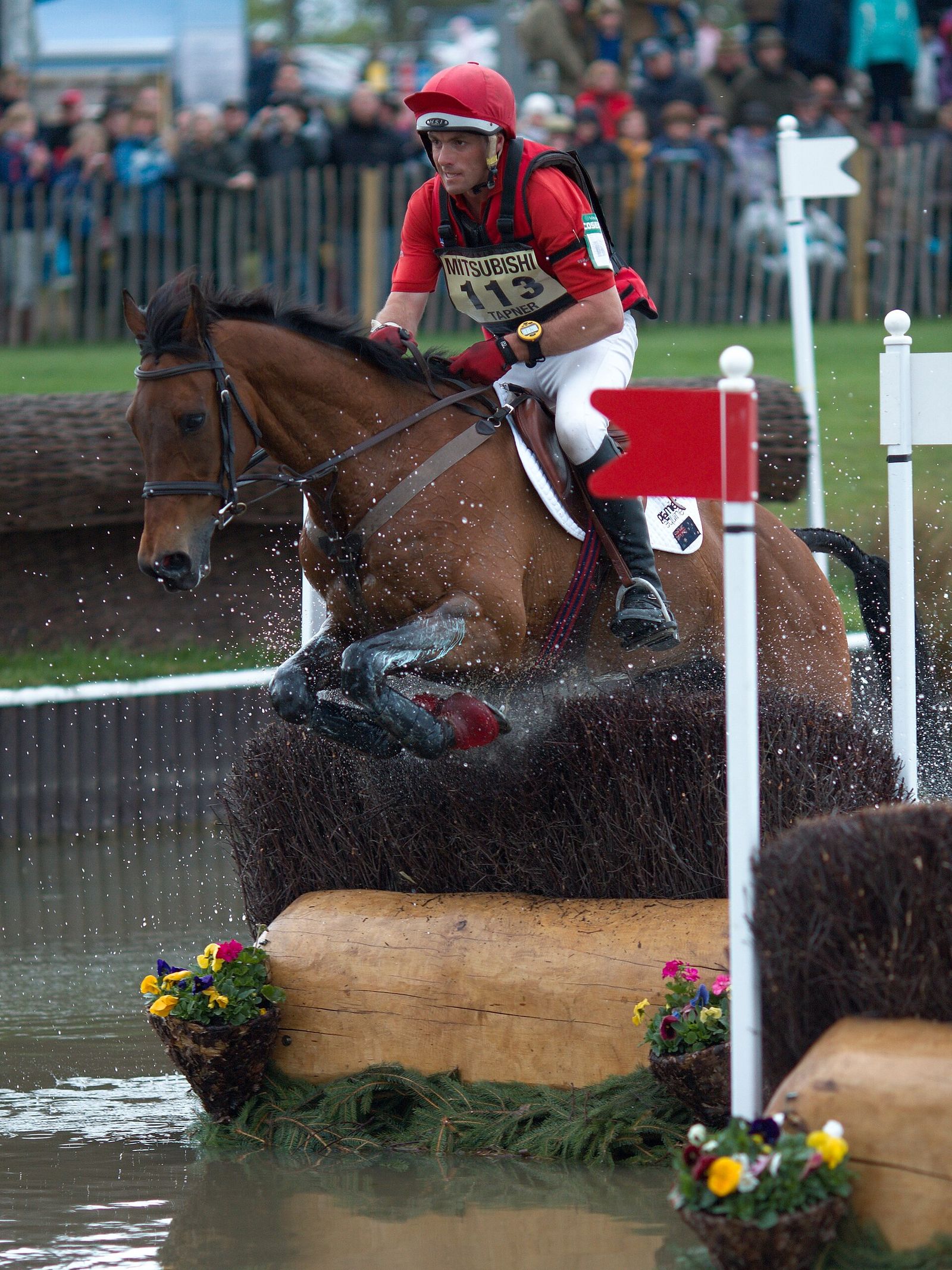 Paul Tapner and Inonothing, the winning combination at Badminton Horse Trials 2010, at The Lake during the cross-country, MARS Badminton Horse Trials