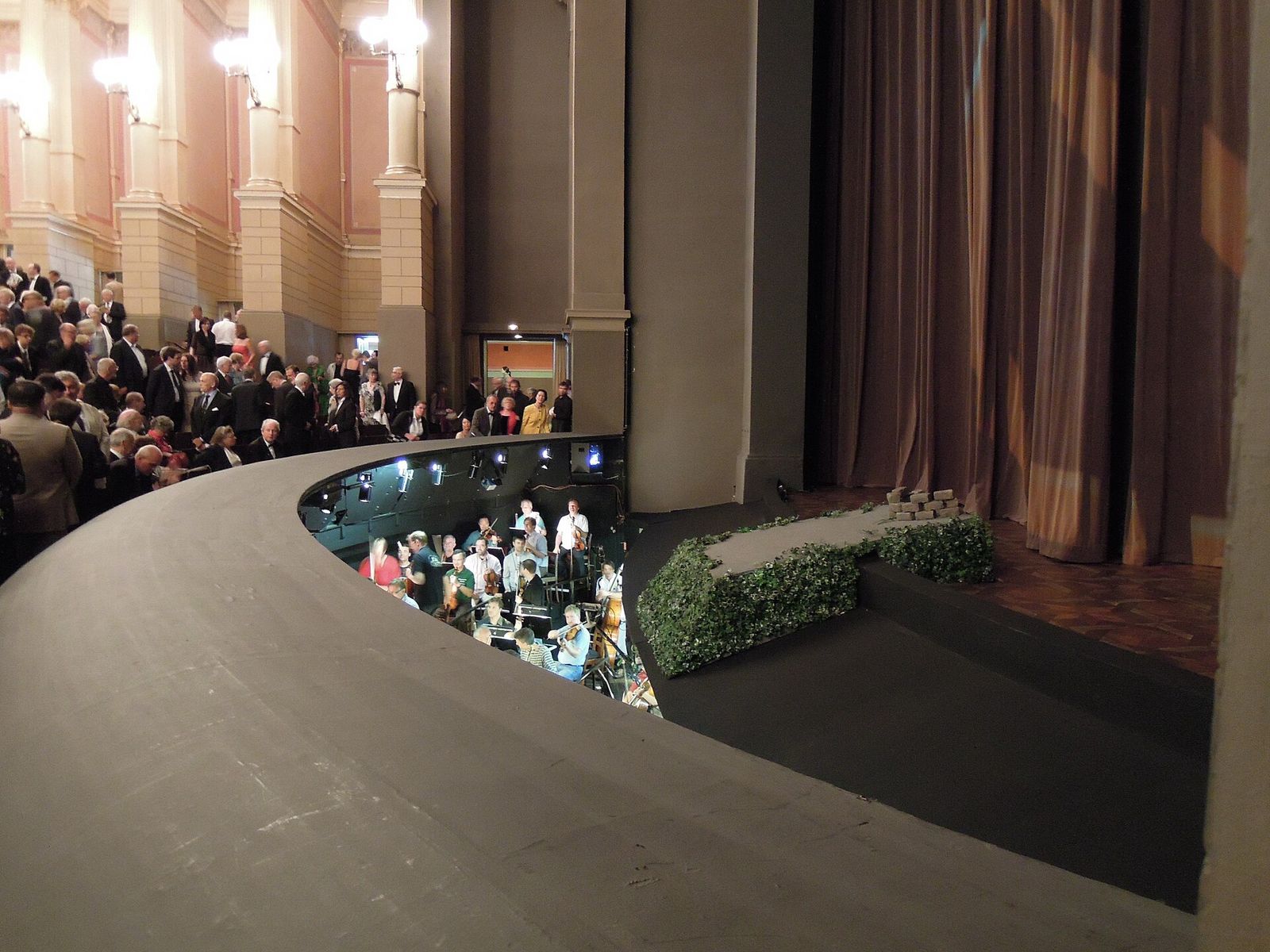 The Bayreuth Festspielhaus orchestra pit is covered by a hood so that the orchestra is completely invisible to the audience, Bayreuth Festival