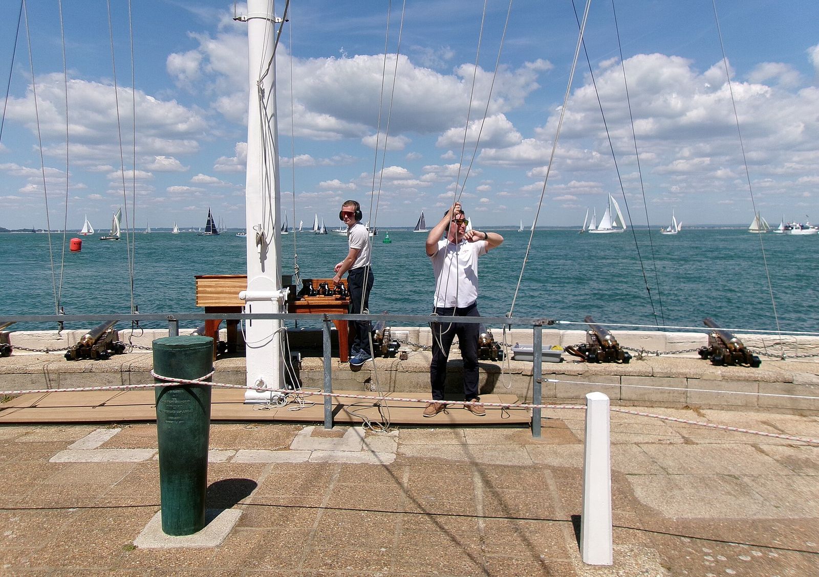 Getting ready to fire the starting gun, Royal Yacht Squadron, Cowes, Isle of Wight, England, Cowes Week