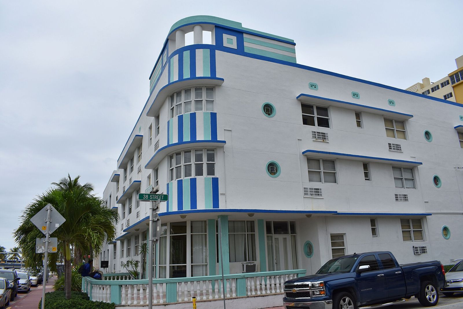 The Churchill Apartments (1940), designed by Peterson & Wolz, is part of the Collins Waterfront Architectural District, Design Miami