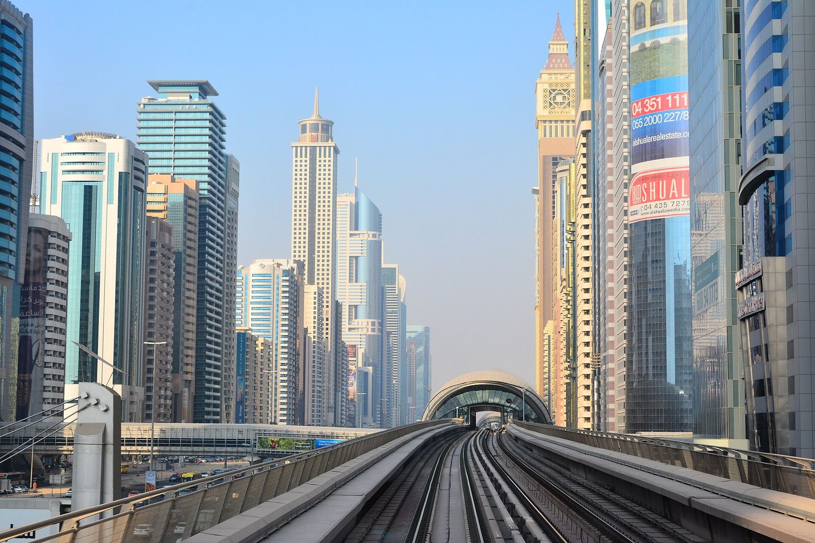 Skyscrapers along Sheikh Zayed Road in Dubai as seen from the Dubai Metro, Dubai Airshow