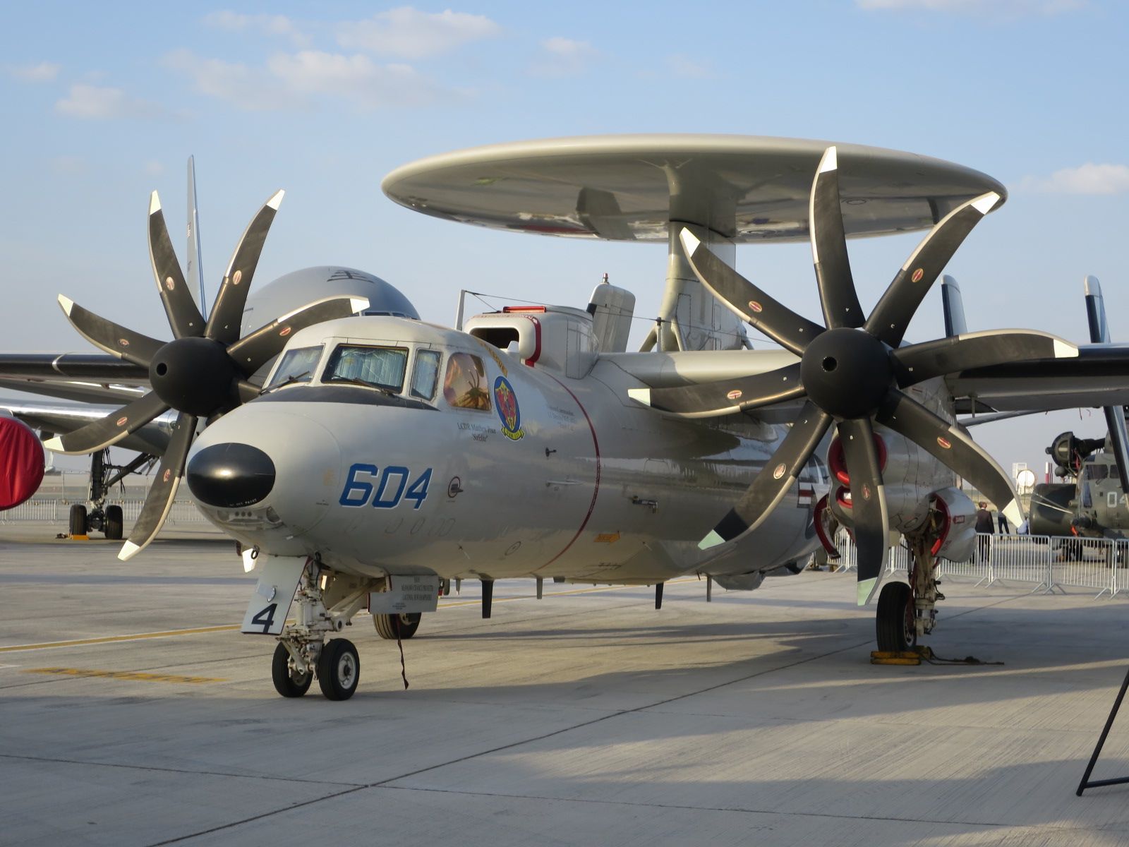 Grumman E-2D Hawkeye front view at Dubai Airshow 2019