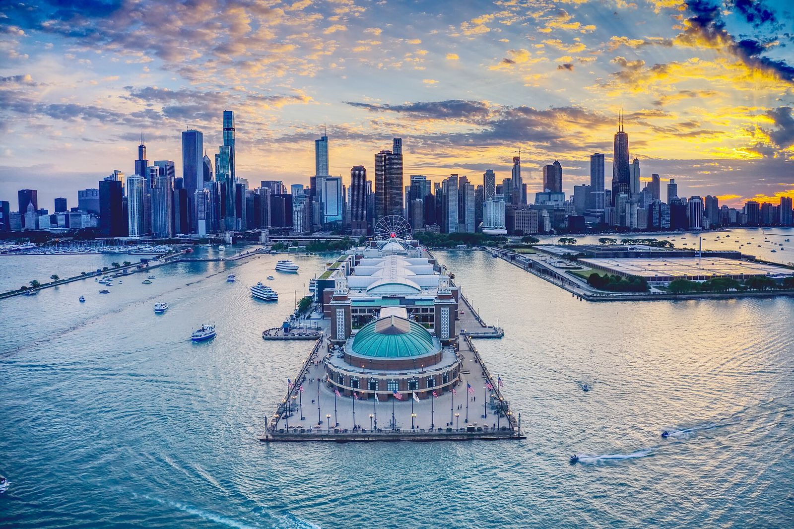 Aerial shot of Navy Pier, EXPO CHICAGO