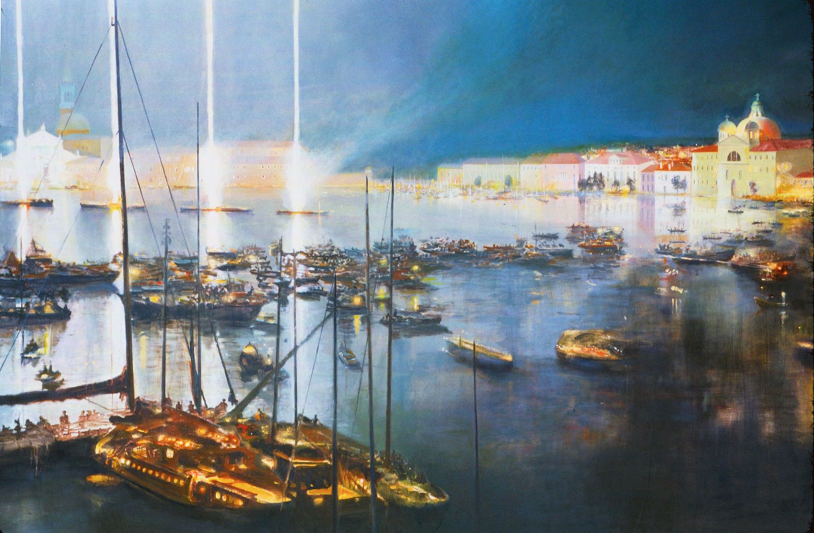Oil Painting of the Feast of the Redeemer in Venice, Italy, by Sergio Rossetti Morosini, 1995, Festa del Redentore