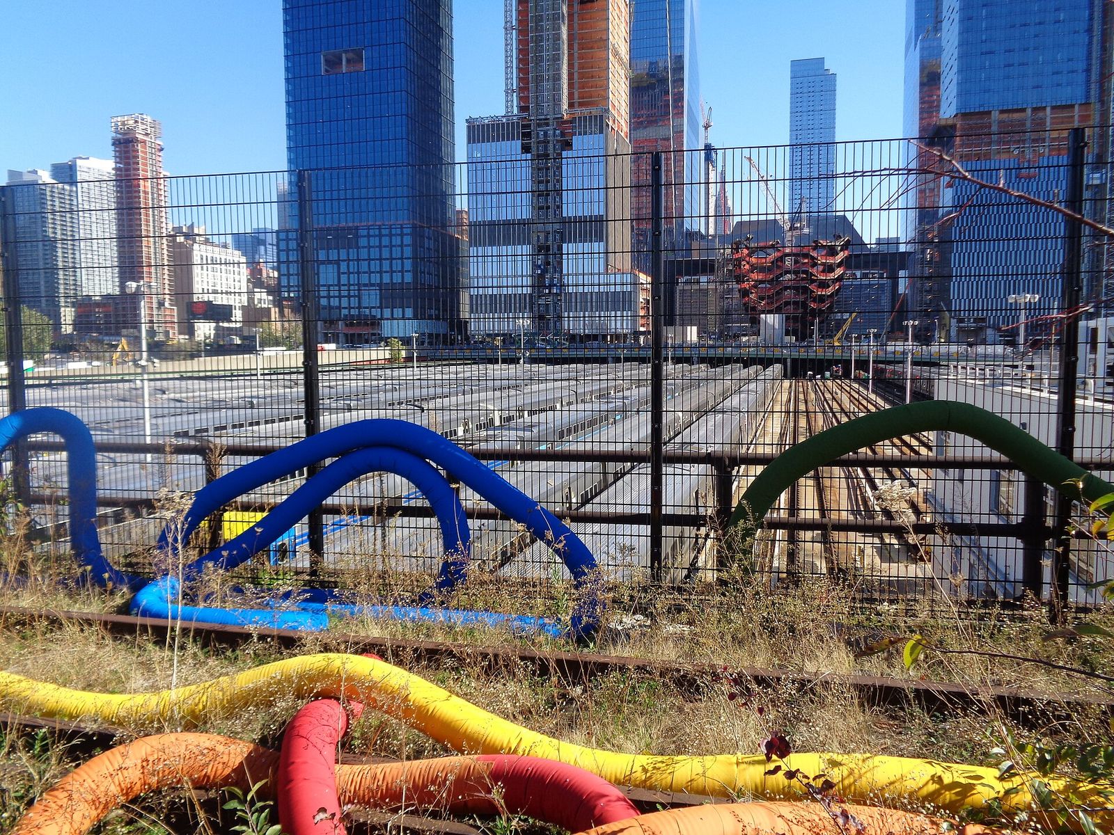 Looking north at the LIRR West Side Yard and Hudson Yards from the High Line along 12th Avenue in Hell's Kitchen, Manhattan, Frieze New York