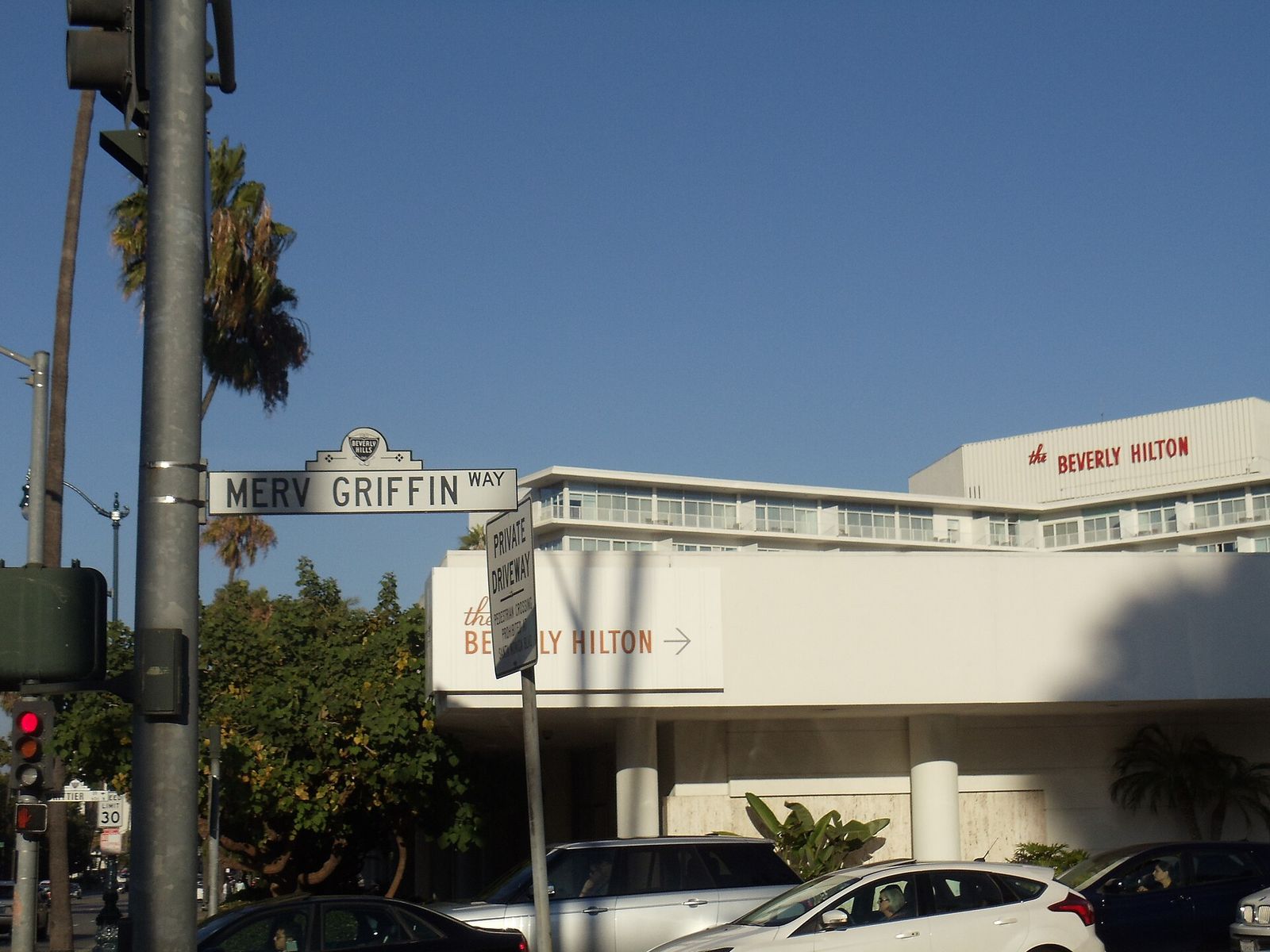 Merv Griffin Way with The Beverly Hilton in the background, in Beverly Hills, California, Golden Globe Awards