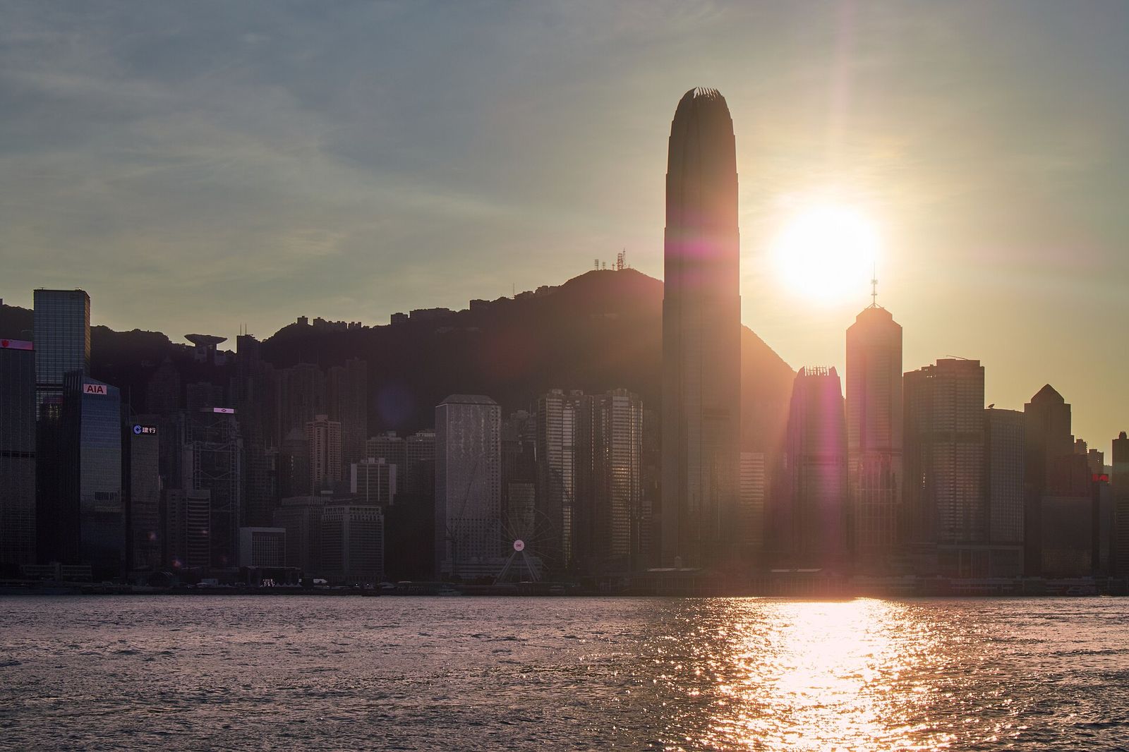 The Hong Kong Island skyline viewed across Victoria Harbour at sunset, dominated by the Two International Finance Centre, Hong Kong Spring Auctions