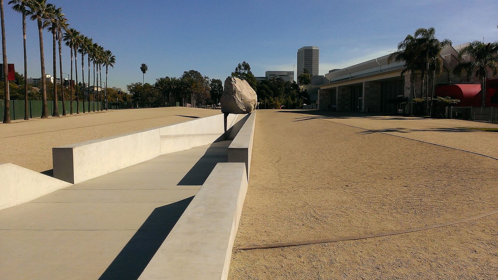 Levitated Mass, a rock sculpture installed at Los Angeles County Museum of Art (alternate view), LACMA Art+Film Gala