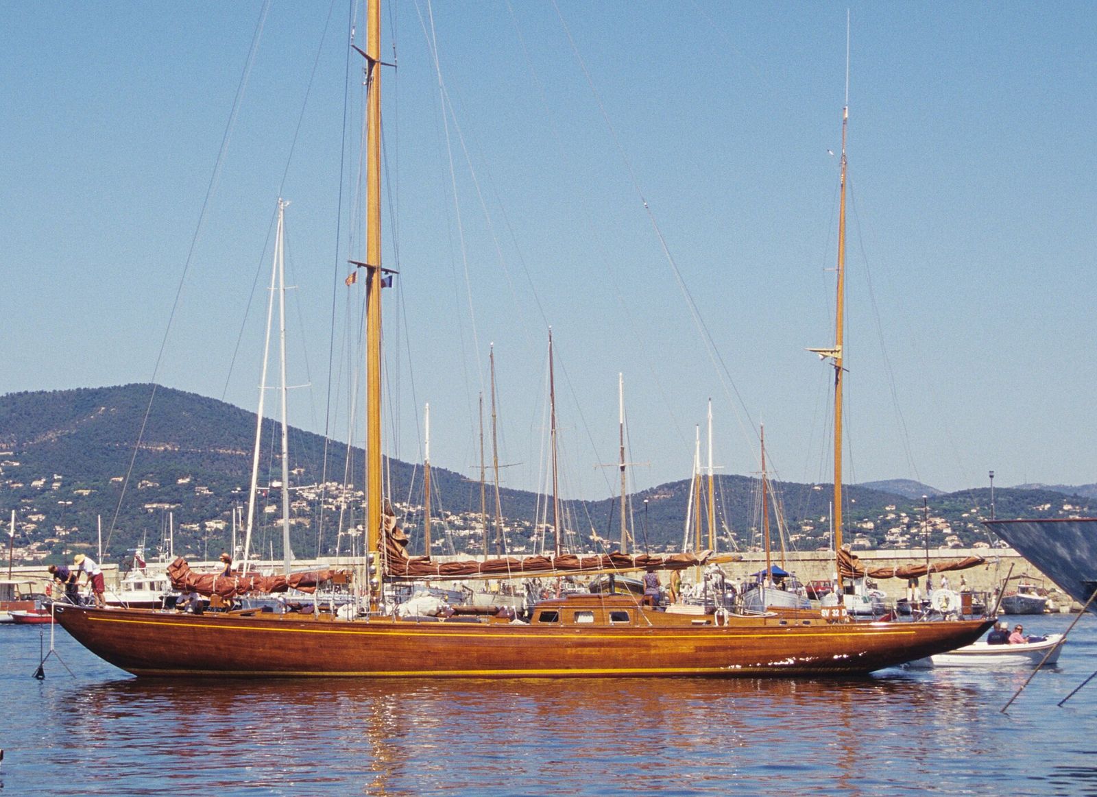 Boats with lowered sails, Les Voiles de Saint-Tropez