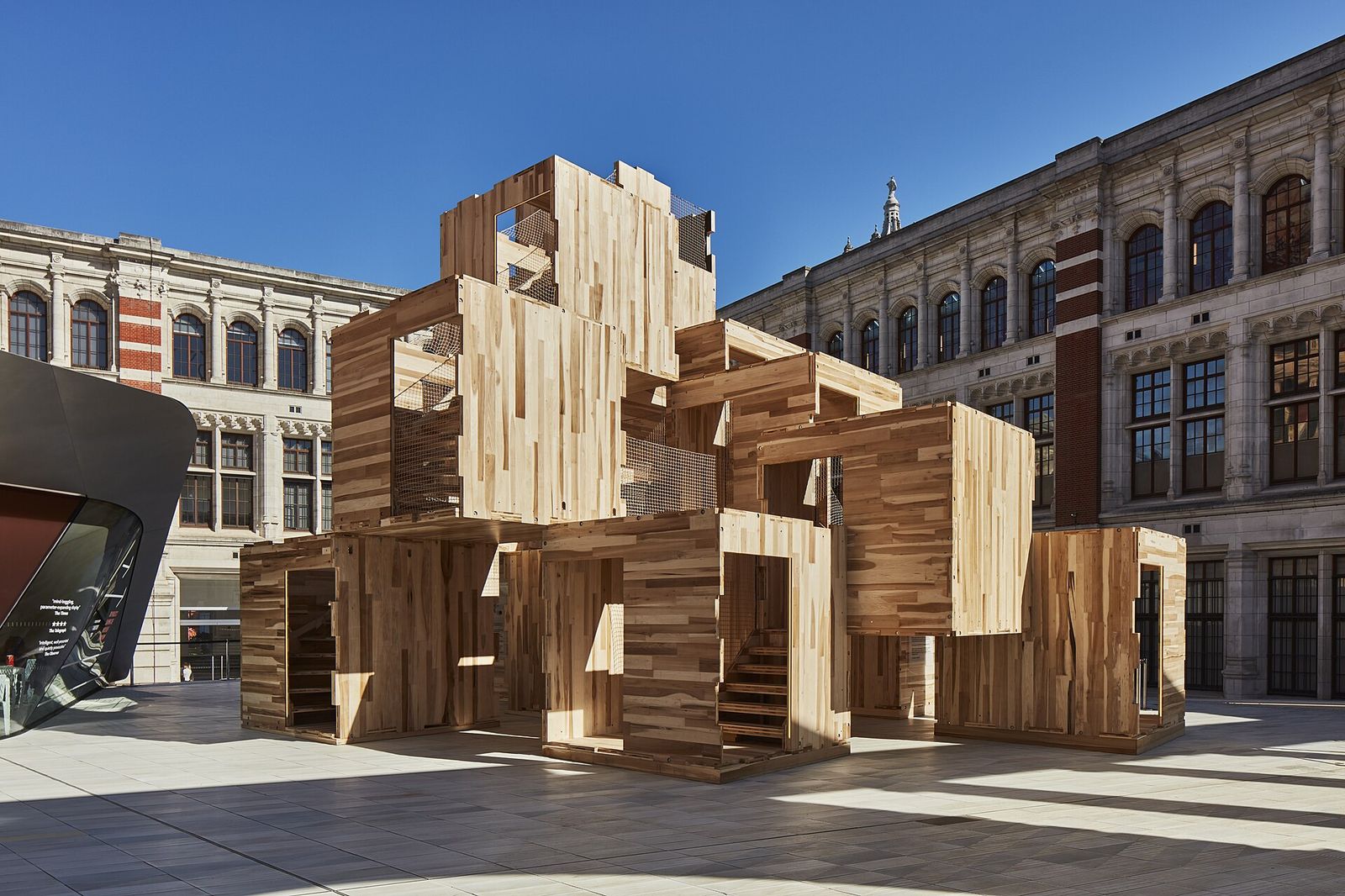 MultiPly installation by Waugh Thistleton Architects at the Victoria and Albert museum during the 2018 London Design Festival