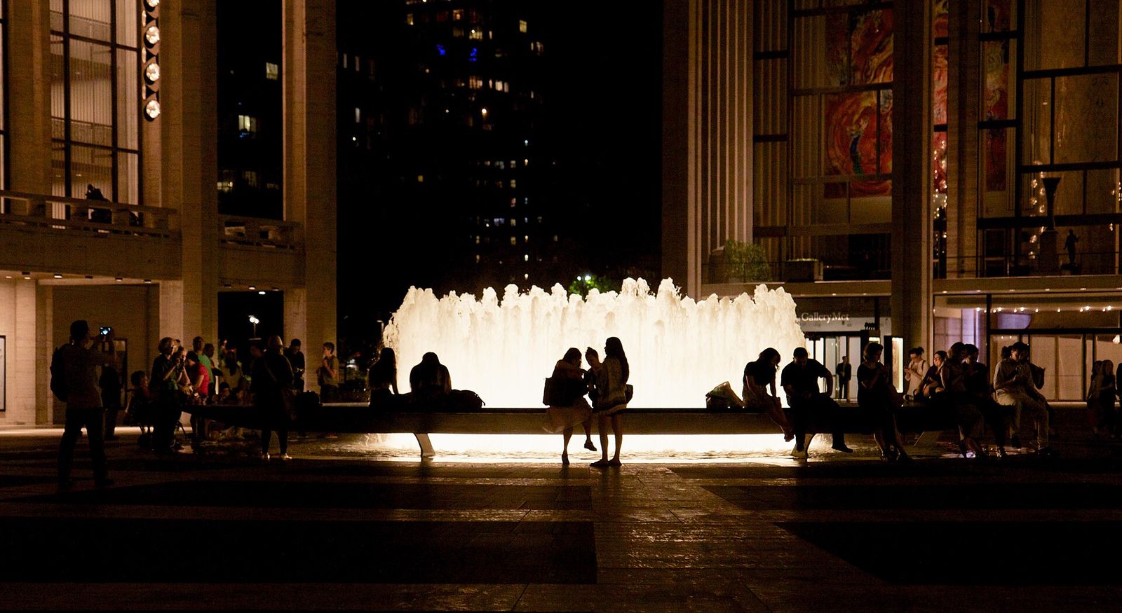 Taken at the Josie Robertson Plaza at Lincoln Center in the evening, Metropolitan Opera Opening Night