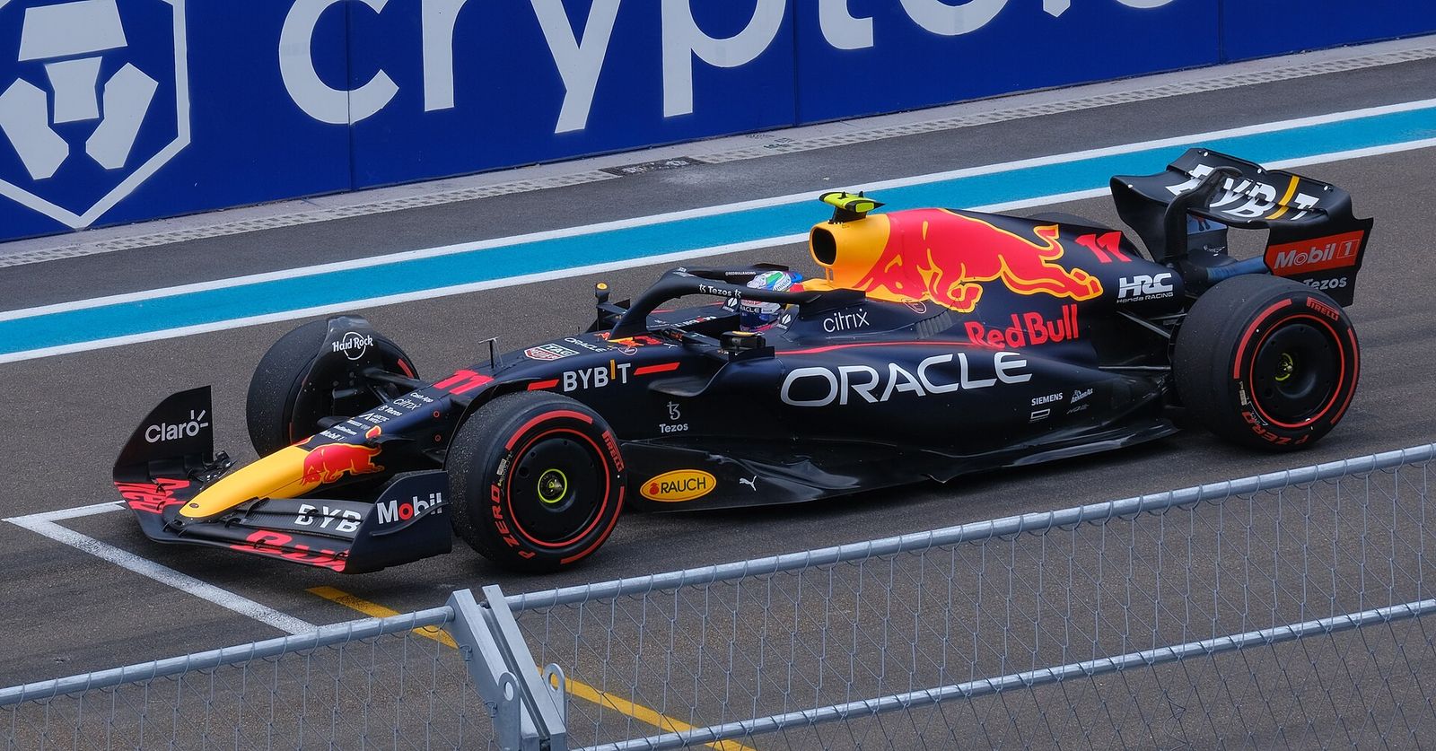 Sergio Perez in the RB18 getting ready for a practice start at the Miami GP, Miami Grand Prix