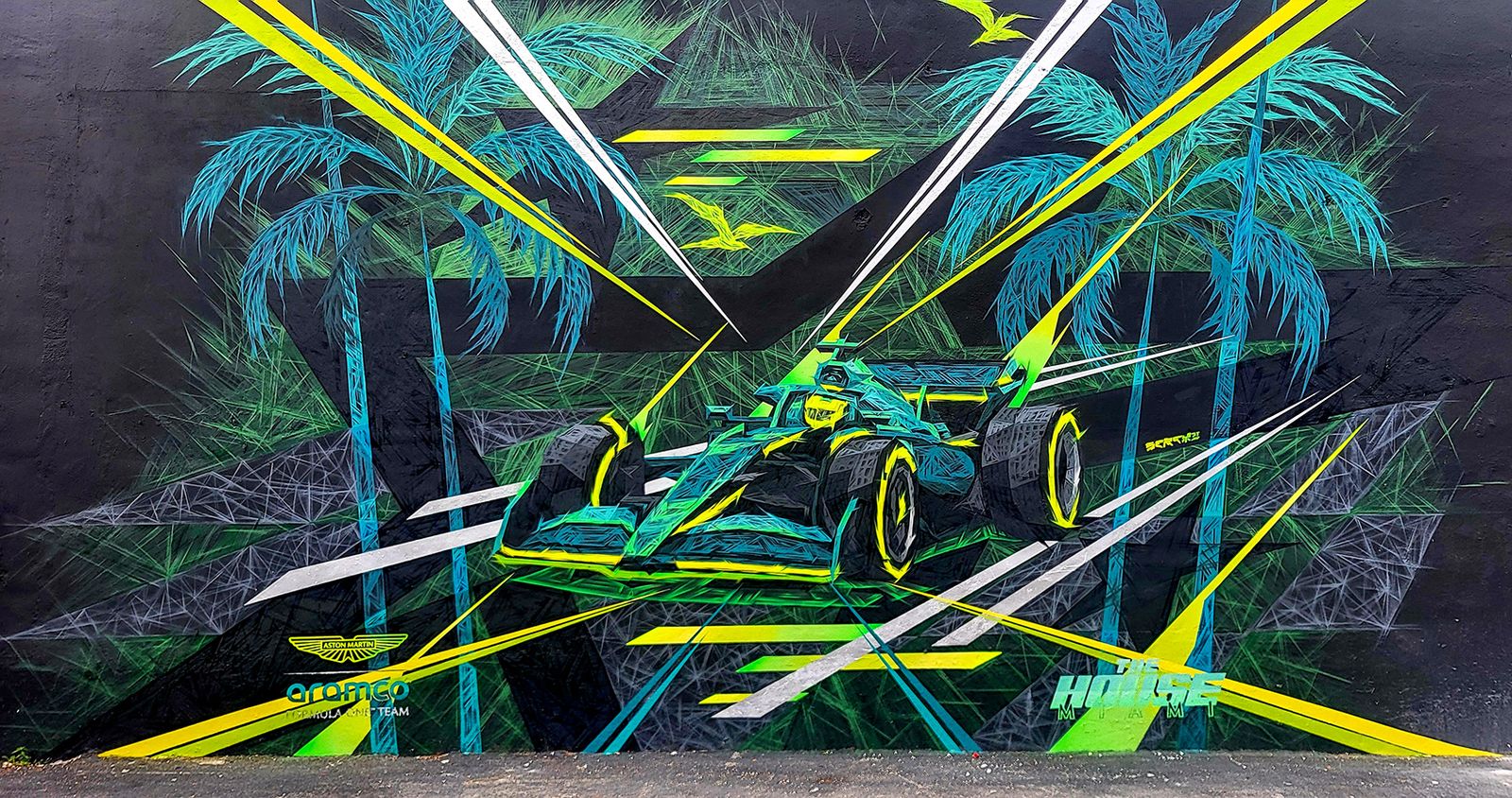 Artwork design for Aston Martin F1 mural, Miami International Autodrome, by Serty31, 2025, Miami Grand Prix