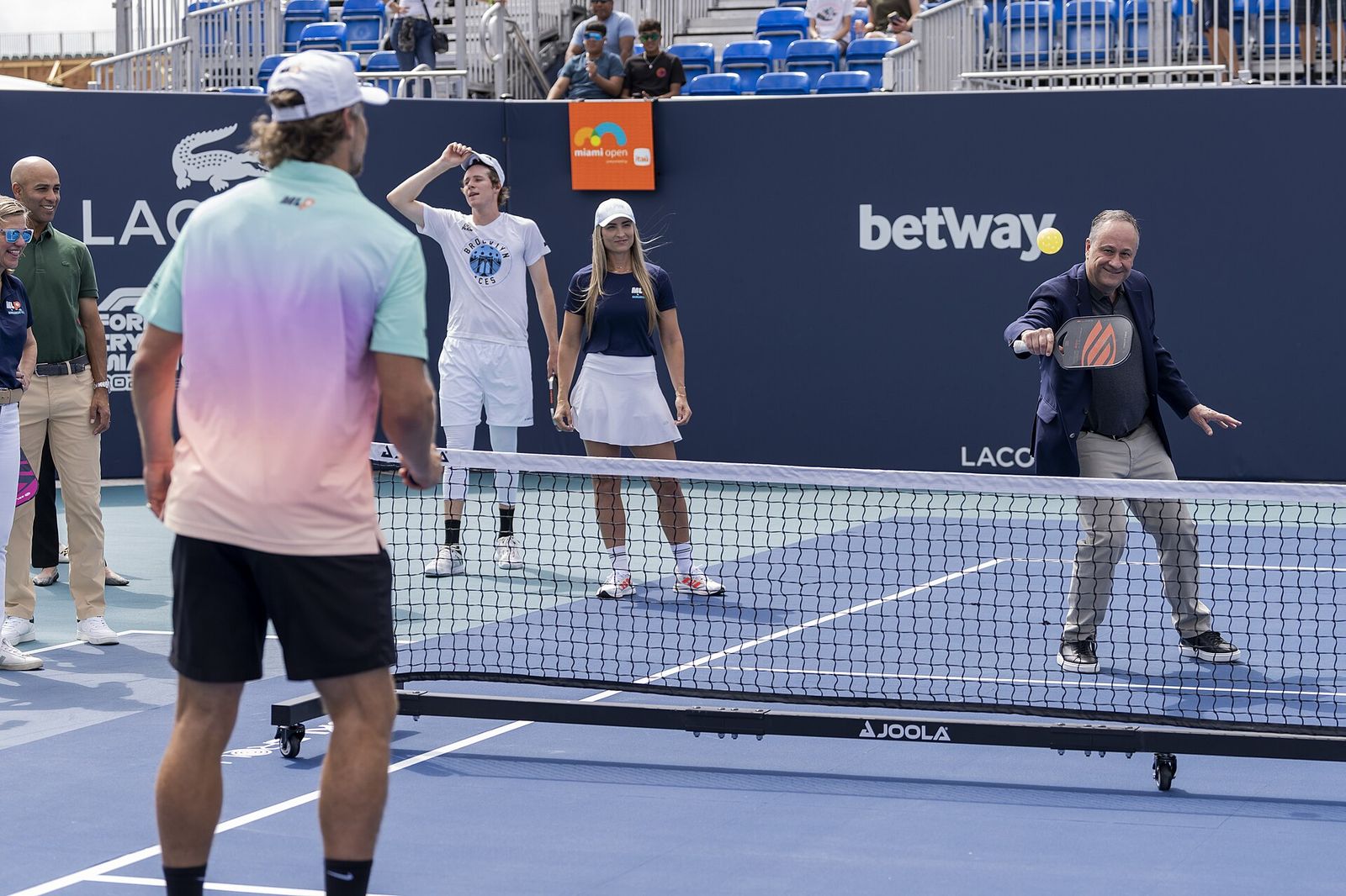 Second Gentleman Doug Emhoff greets professional pickleball players at the Miami Open Tennis Tournament, Wednesday, March