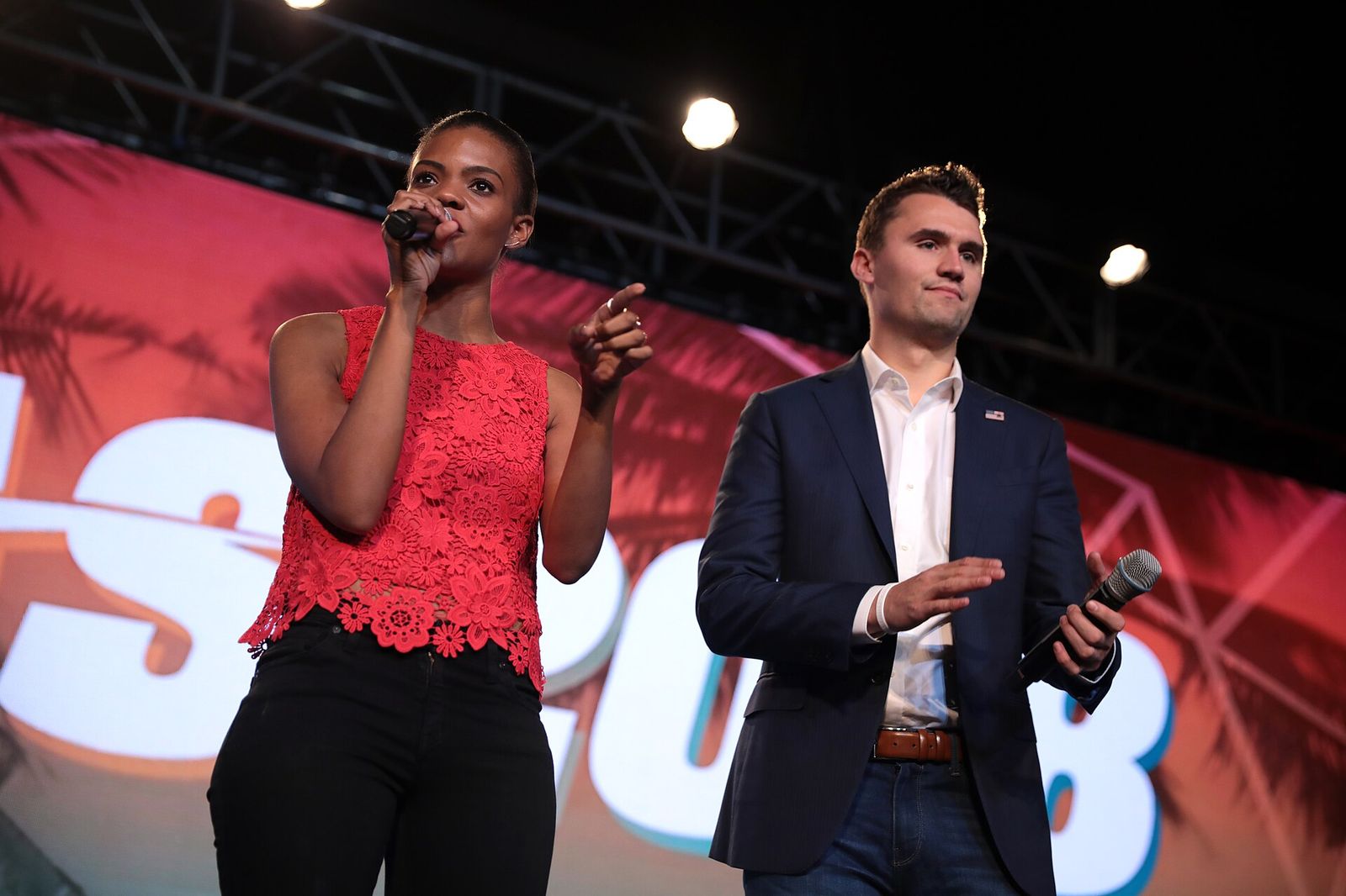 Candace Owens and Charlie Kirk speaking with attendees at the 2018 Student Action Summit hosted by Turning Point USA at the, The Palm Beach Show