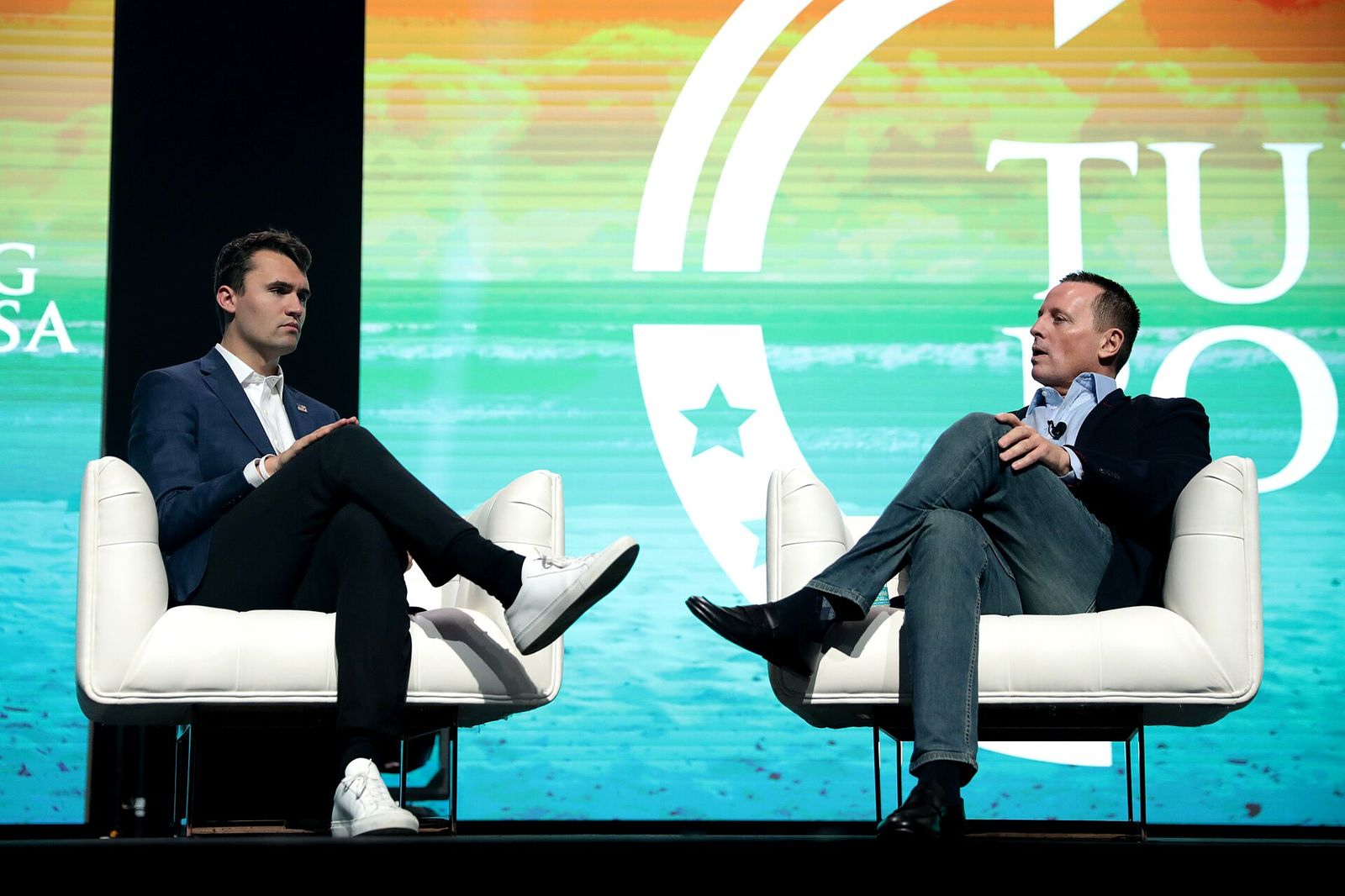 Charlie Kirk and U.S. Ambassador to Germany Richard Grenell speaking with attendees at the 2019 Student Action Summit hosted, The Palm Beach Show