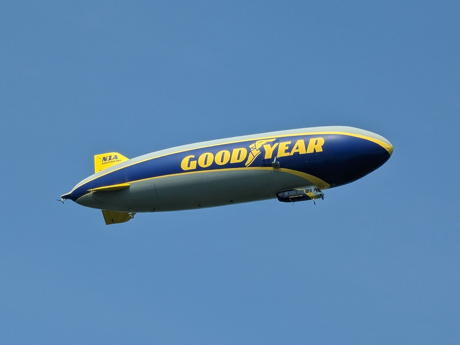 A Goodyear Blimp hovers over Oak Hill Country Club during the 2023 PGA Championship