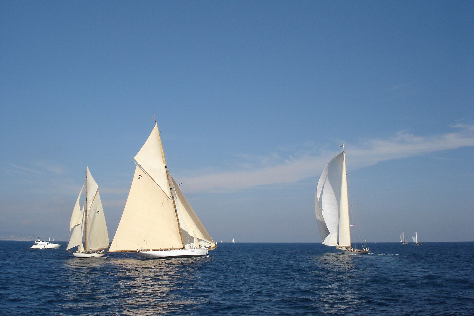 Régates Royales, Cannes, France (2006) This image portrays three "classic" sailing yachts in race, Régates Royales de Cannes