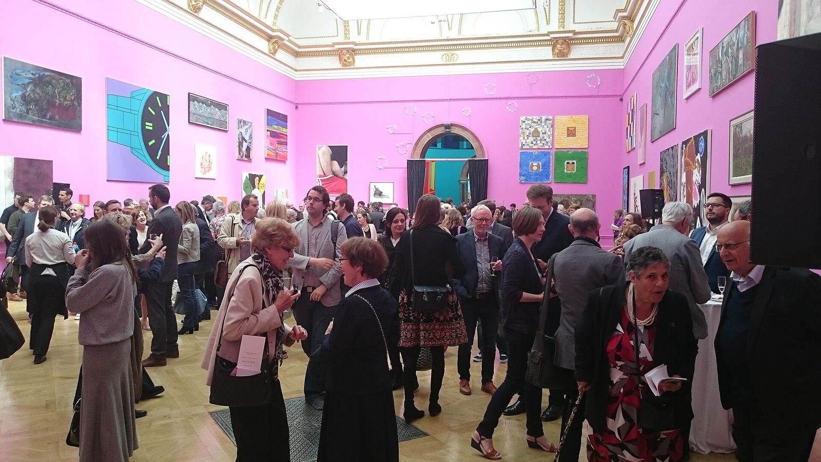 View of Gallery III in Burlington House during "Varnishing Day" 2015, the artists' opening of the Royal Academy Summer, Royal Academy Summer Exhibition