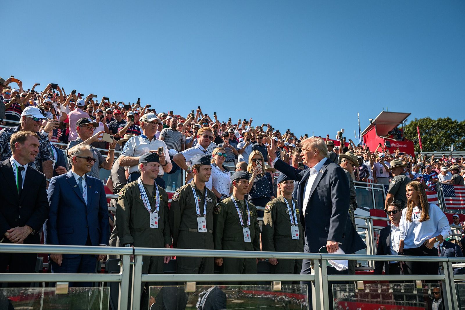 President Donald Trump arrives at the Bethpage Black Course to attend the Ryder Cup, Friday, September 26, 2025, in
