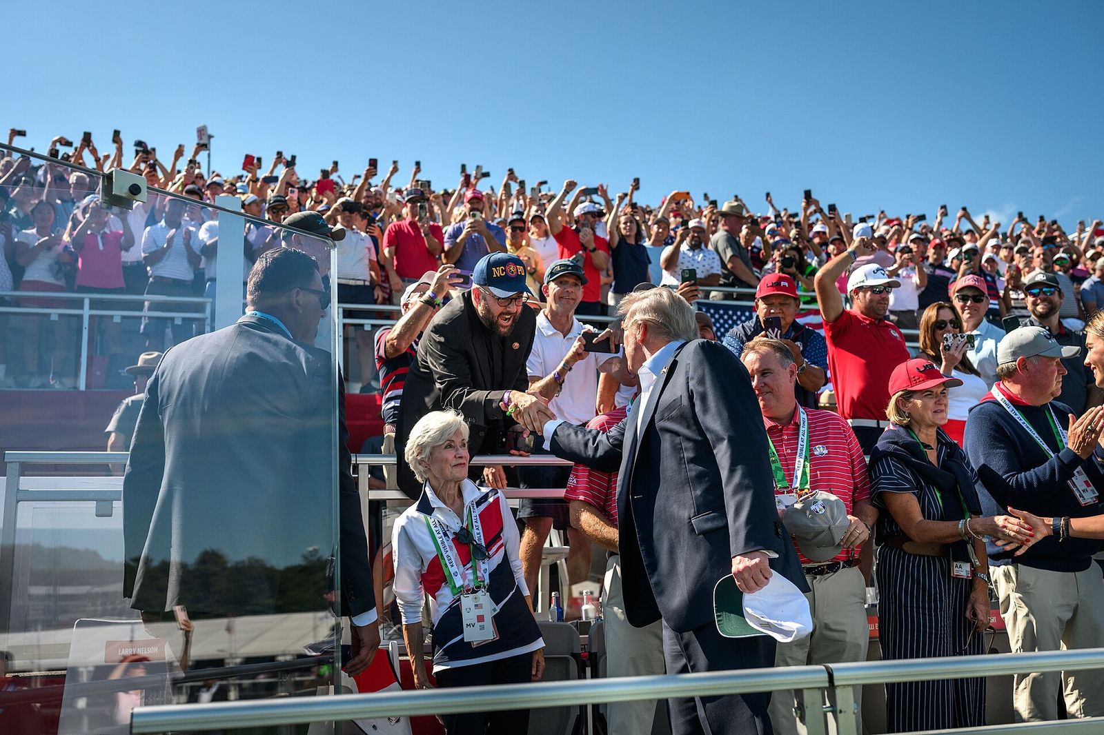 President Donald Trump arrives at the Bethpage Black Course to attend the Ryder Cup, Friday, September 26, 2025, in