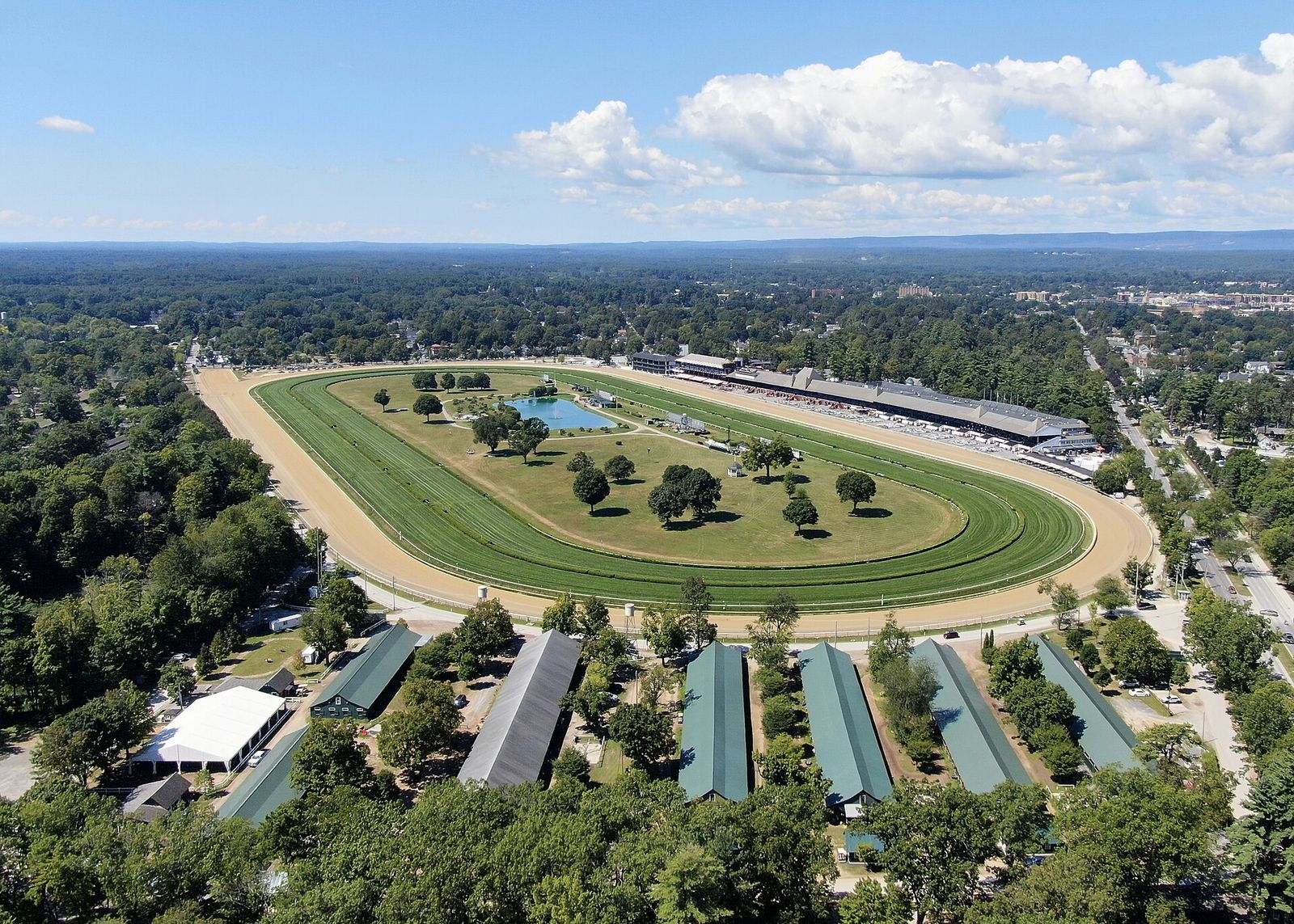 Aerial view of Saratoga Race Course in Saratoga Springs, New York, 2025, Saratoga Summer Meet