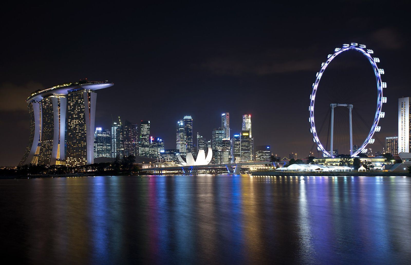 A night view of the Singapore skyline viewed from Gardens by the Bay East, Singapore Grand Prix