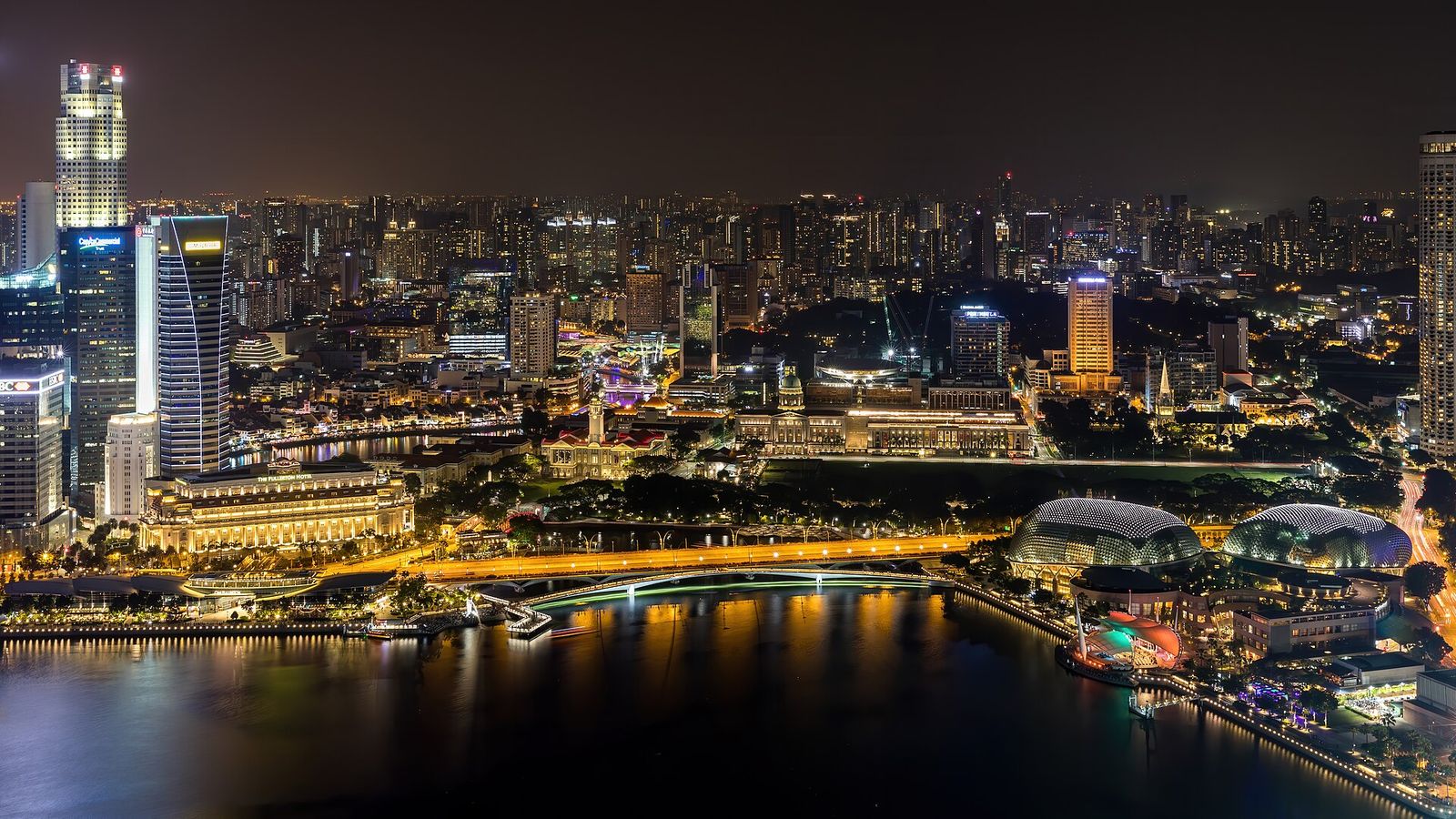 Skylines of the Central Business District, featuring from left to right, the UOB Plaza One skyscraper, the Maybank Tower, Singapore Grand Prix