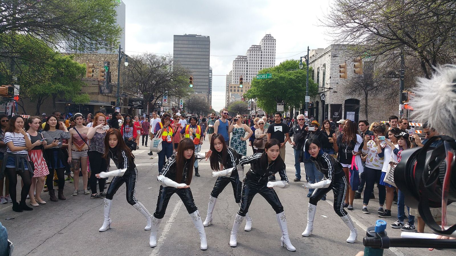 Crayon Pop filming on the streets of Austin at SXSW 2015, KPopNightOut