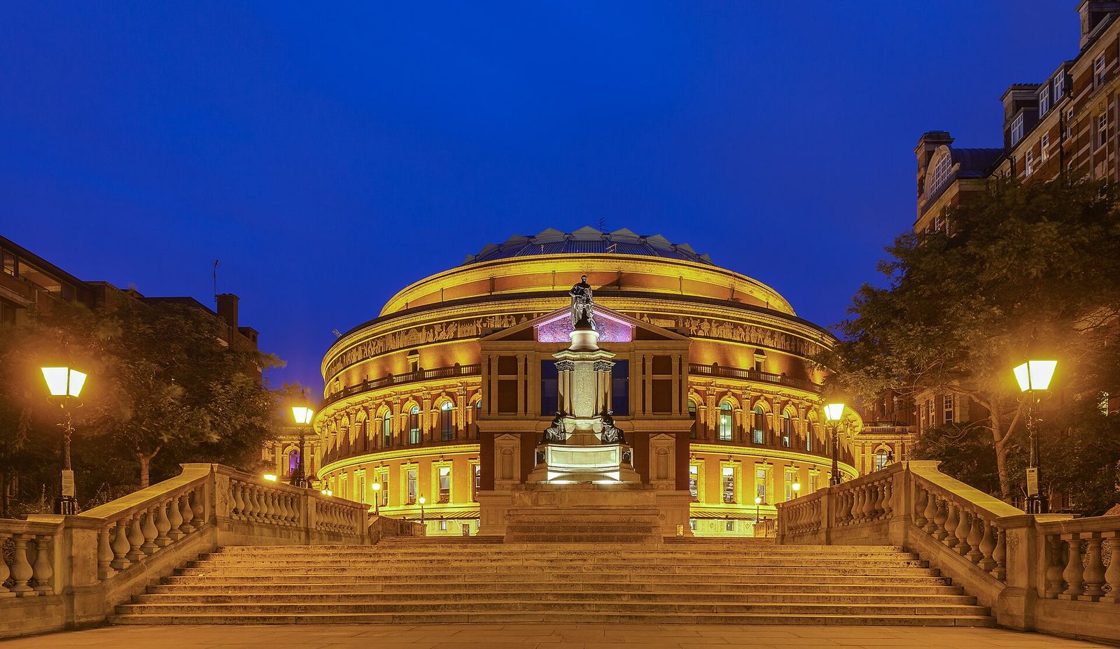 View of the Royal Albert Hall from Prince Consort Road, showing the South Steps and the statue of Prince Consort Albert, The Fashion Awards