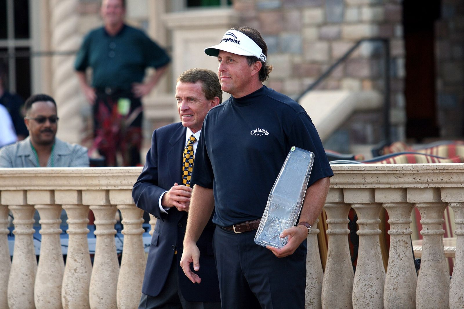 PGA Tour commissioner Tim Finchem and Phil Mickelson at the awards ceremony for The Players Championship in 2007, which