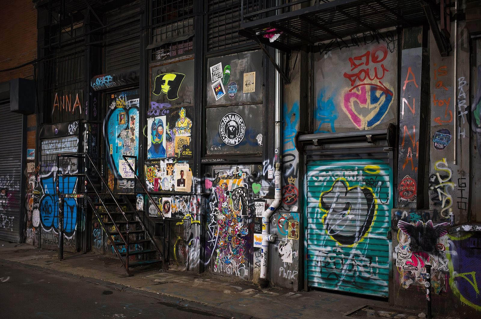 Graffiti in Cortlandt Alley, Tribeca, New York City, at night, Tribeca Festival