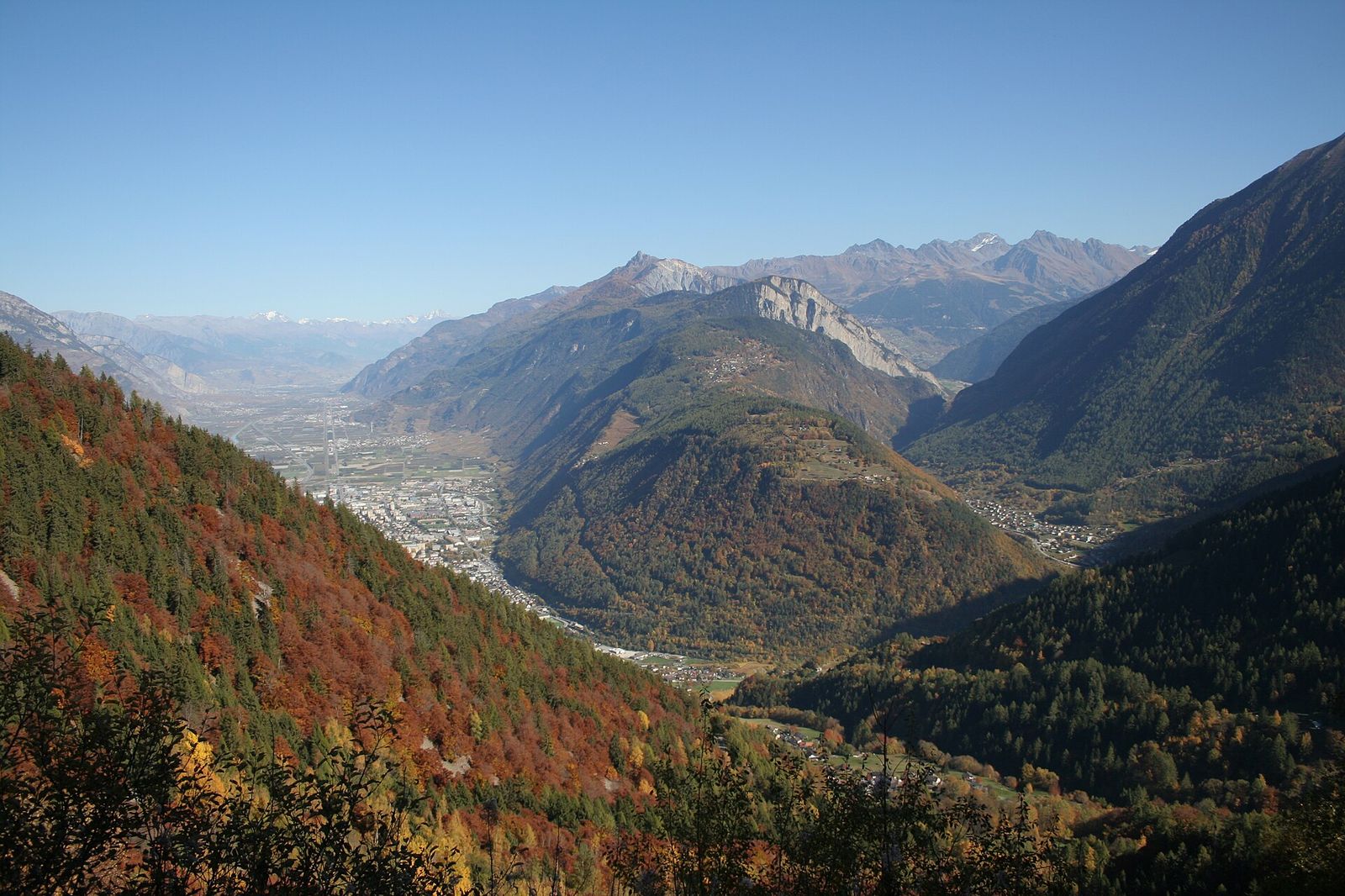 View into the Valley of Rhône,Martigny,Val des Bagnes, Verbier, Ruinettes, Attelas, Mont Fort on the way down from Col de, Verbier Festival